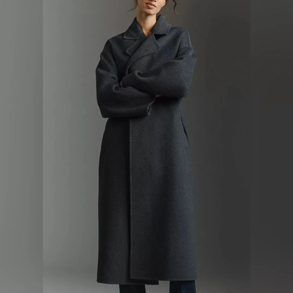 PAIGE Connery Wool-Blend Long Robe Coat in charcoal gray color Size XSmall NWT